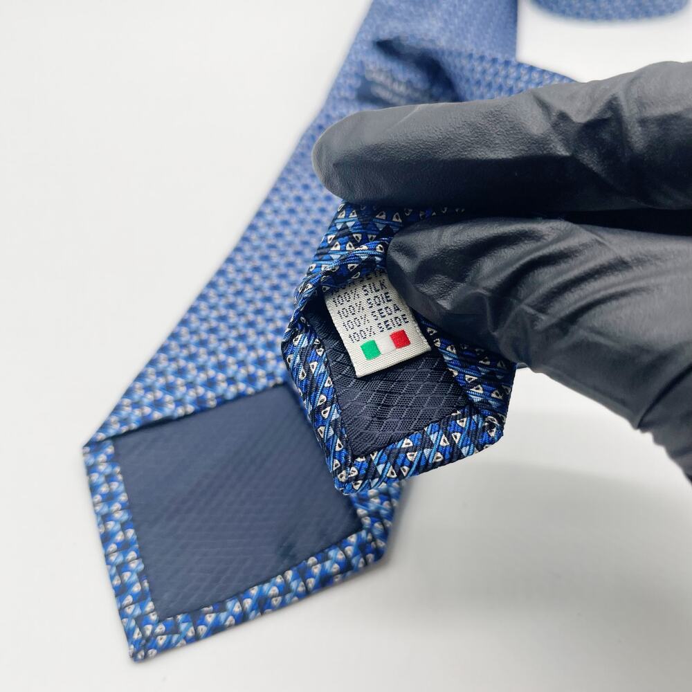 Cesare Casadonte Zegna Italy Blue Geometric 100% Silk Tie - Picture 4 of 7
